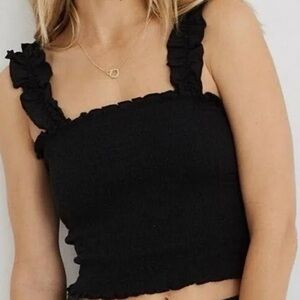 Aerie Black Ruffled Crop Top